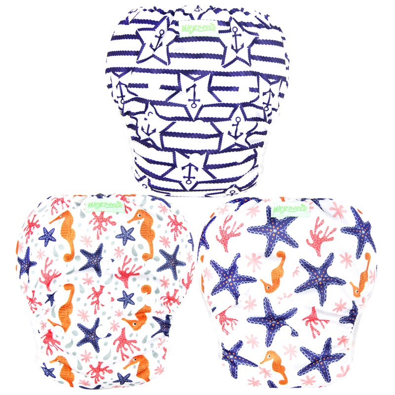 wegreeco Baby & Toddler Snap One Size Adjustable Reusable Baby Swim Diaper (Starfish, Small, 3 Pack) - Image 1